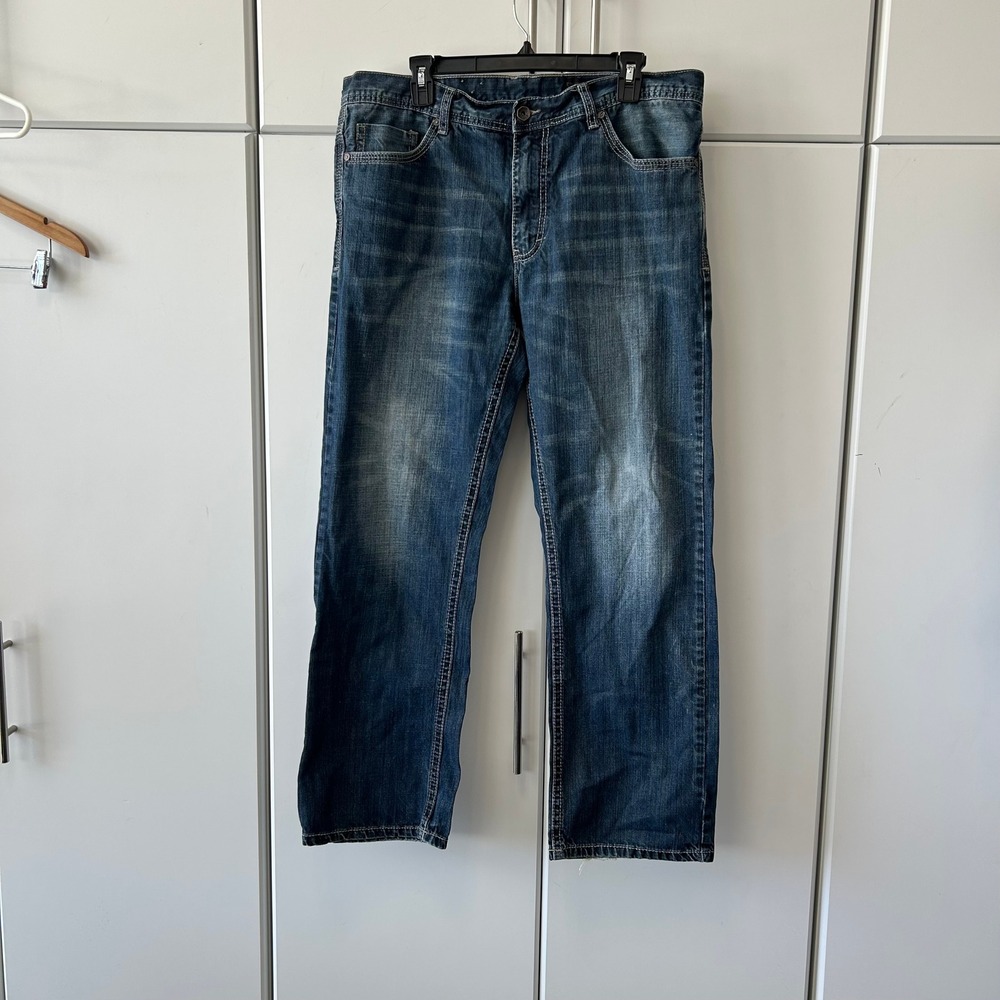 Axel Treadwell Relaxed Straight Jeans Mens 36x32 Blue Medium Wash Denim